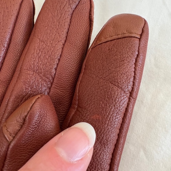 Newish Lands' End Cognac EZ Touch Screen Cashmere Lined Leather Gloves Size S - Picture 5 of 5